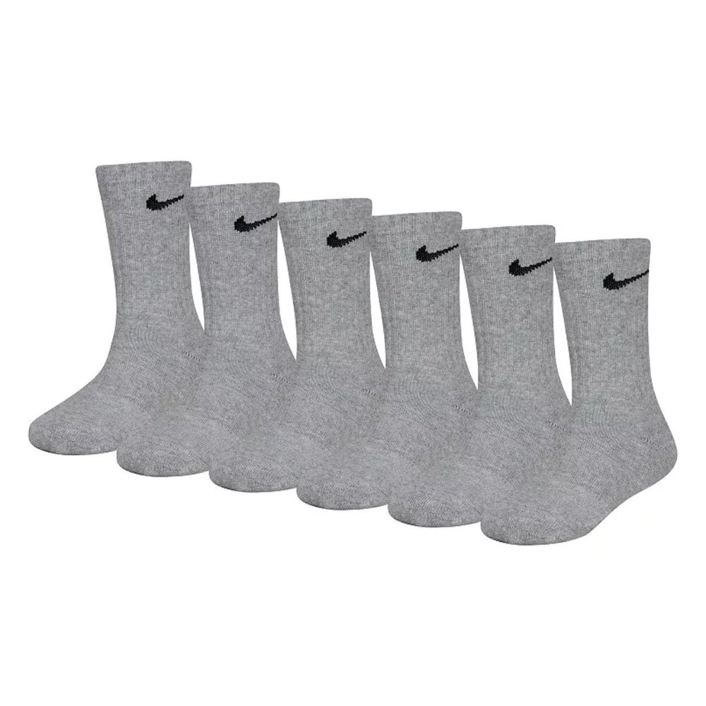 Nike Boys' Performance Crew Socks 6-Pack, Gray Heather, Youth Size 5-7